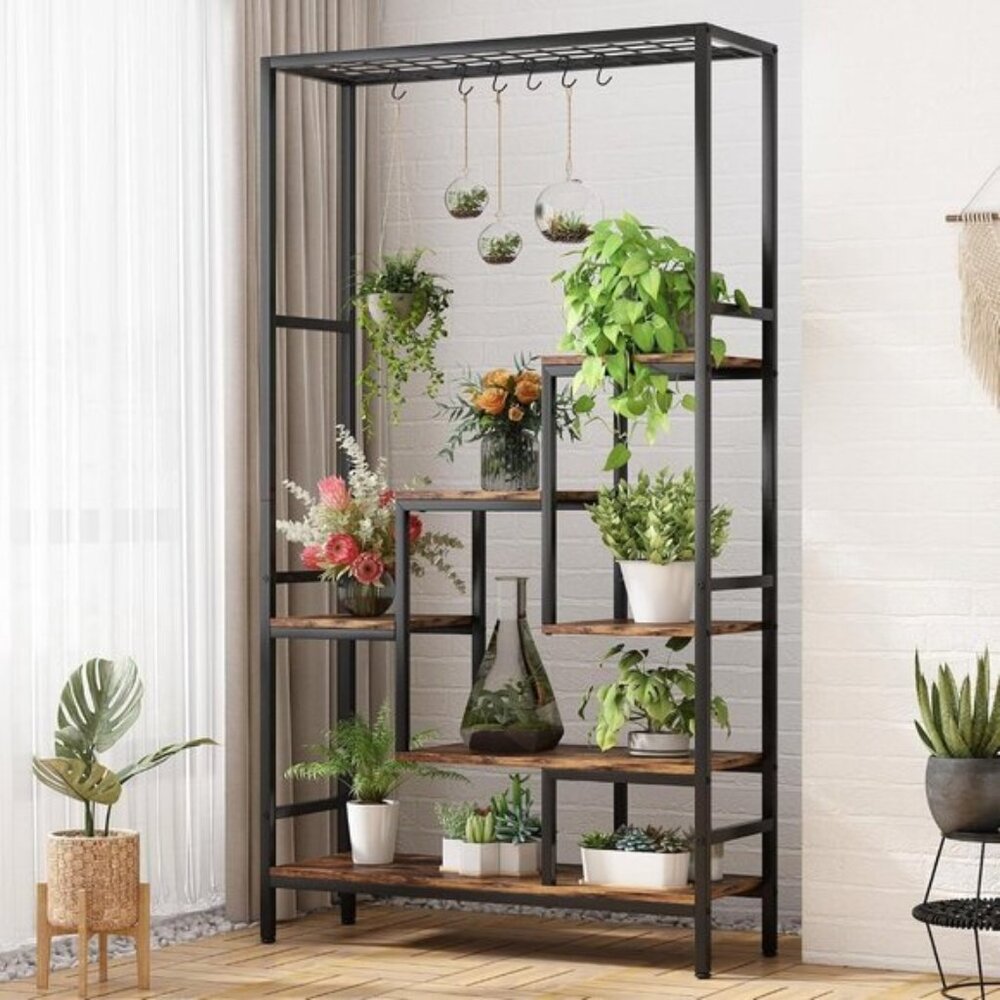 New 5 Tier Tall Indoor Plant Stand, Metal Flower Shelf for Multiple Pots - Black